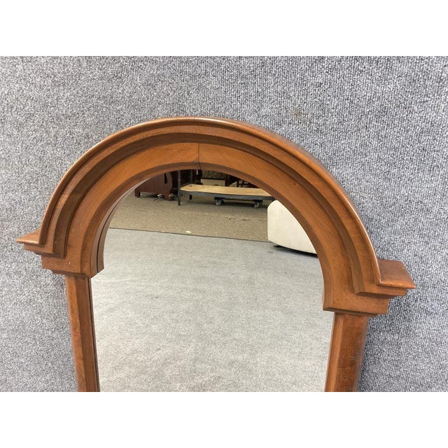 Traditional Antique Walnut Arched Wall Mirror | Burl Wood Dome Top Mirror | Architectural Traditional Mirror | Grandmillennial Decor For Sale - Image 3 of 5