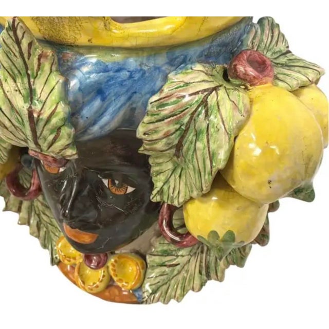 Yellow Vintage Italian Caltagirone Moor's Head Planter For Sale - Image 8 of 11