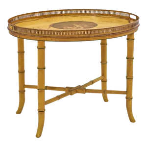 Antique 18th Century English George III Tole Tray Table With Faux Bamboo Stand