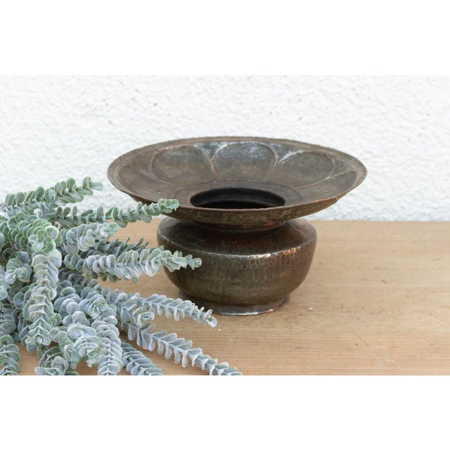 Metal Antique Flared Lotus Copper Vessel For Sale - Image 7 of 7