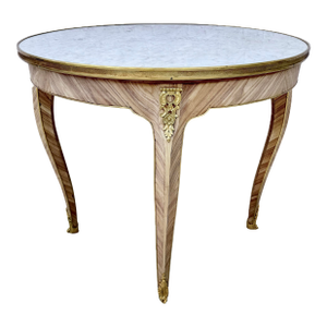 19th Century French Gilt Bronze White Marble Side Table Gueridon