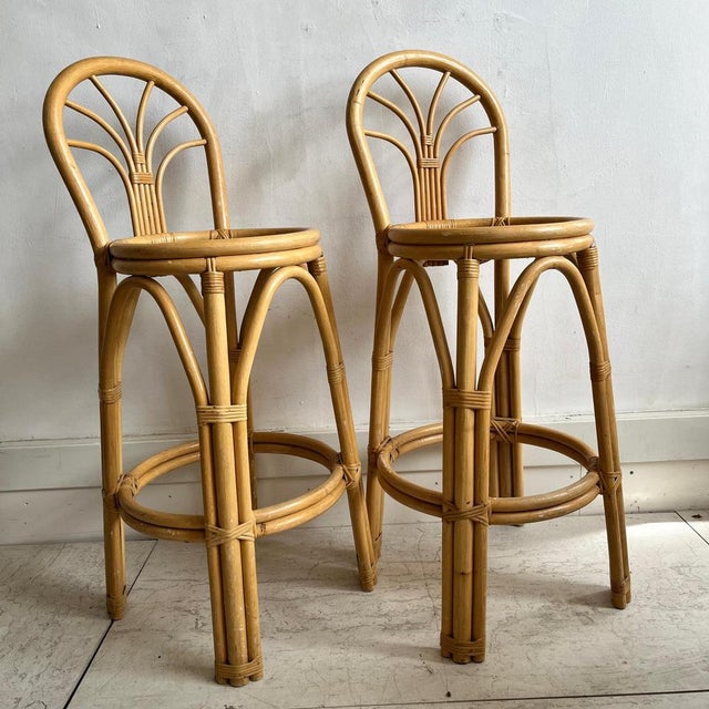 Mid-Century Modern Set of Mid-Century Bamboo Bar Stools, 1970s For Sale - Image 3 of 9