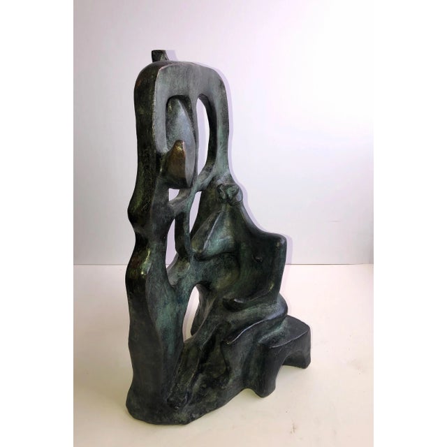 Unknown, Woman In The Moonlight at the Window Latin American Bronze Modernist Sculpture, 1985 For Sale - Image 10 of 13
