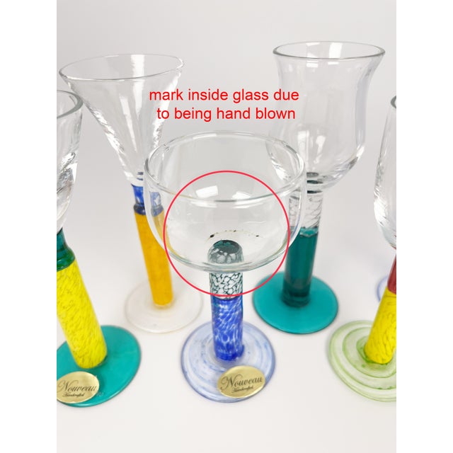 1990s Vintage Nouveau Art Glass Cordials – Hand Blown Czech Shot Glasses, Set of 5 For Sale - Image 5 of 6
