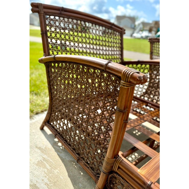 Wood Vintage 1970s Palm Beach Regency Split-Bamboo & Rattan Chaise Lounger For Sale - Image 7 of 11