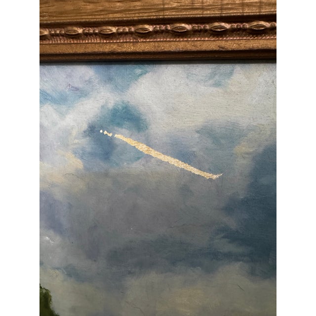 Vintage Signed Coastal Harbor Oil Painting in Ornate Gilt Frame, 1958 For Sale - Image 4 of 6