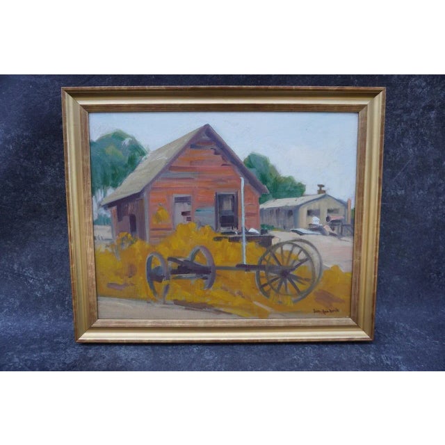 Mid 20th Century Sam Hyde Harris Rural Barn Scene Oil Painting on Board, Framed For Sale - Image 4 of 6