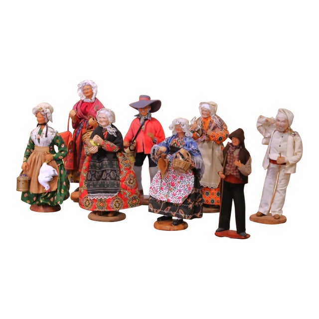 Set of Eight Mid-Century French Santons From Provence For Sale