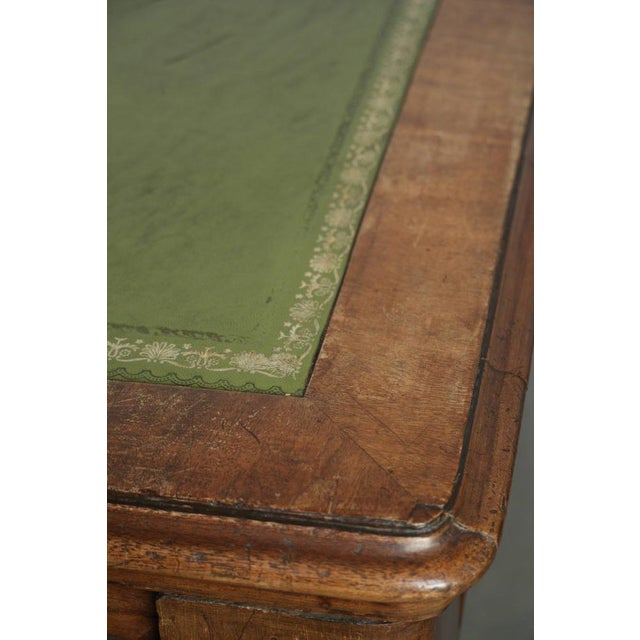 Antique English Writing Desk on Wheels with Drawers and Green Leather Top For Sale - Image 9 of 14