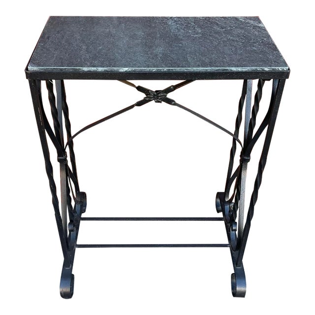 1960s Vintage Wrought Iron Marble Top Table For Sale