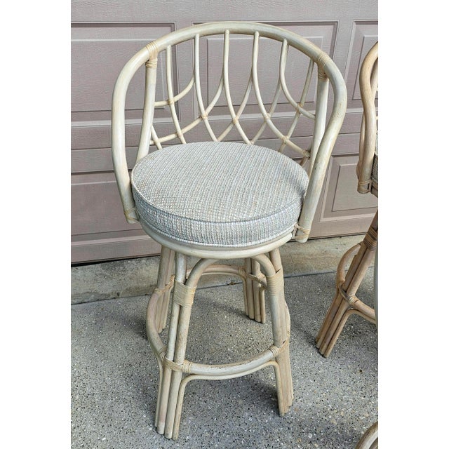 Set of Four Lane Venture "Tradewinds" Swivel Rattan Bar Stools For Sale - Image 11 of 14