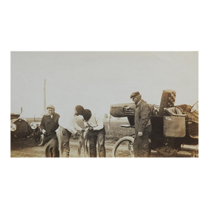Early 20th Century Road Trip Changing Tire Snapshot Photograph