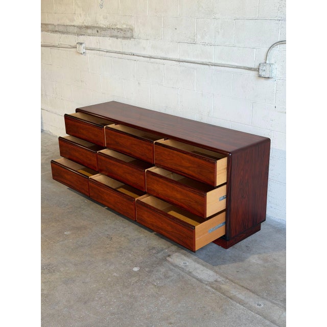 Mid-Century Modern Brouer Rosewood Dresser 9 Drawer Storage Mid-Century Modern Denmark 1970s For Sale - Image 3 of 10