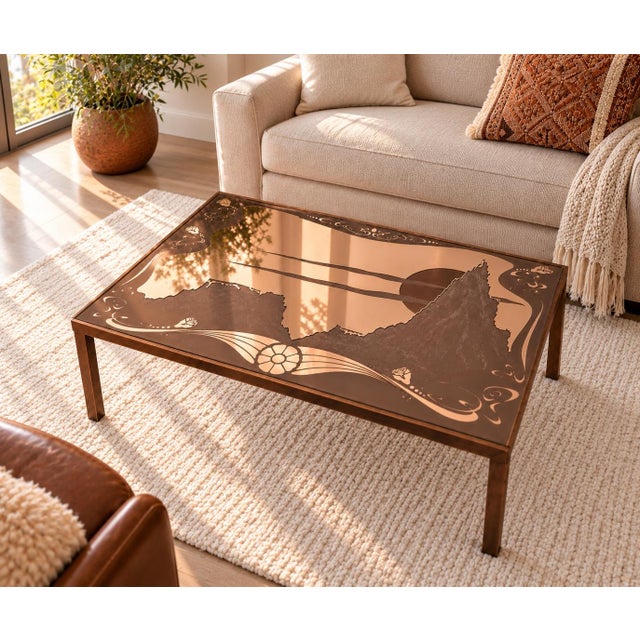 Glass Hand-Etched Desert Mountain Landscape Blush Mirrored Wall Decor For Sale - Image 7 of 10