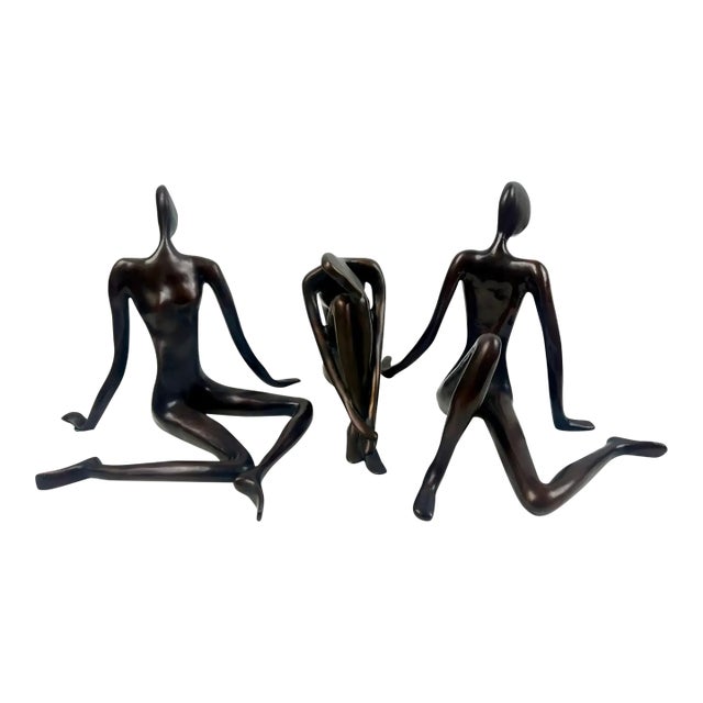 Modernist Figural Limited Edition Bronze Sculpture, Set of 3, Signed & Numbered 1980's For Sale