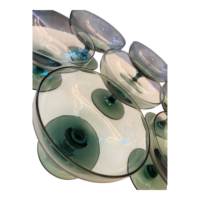 A beautiful 13-piece starter set of original Russel Wright Morgantown glassware in the iconic 'Seafoam' blue tint. This...