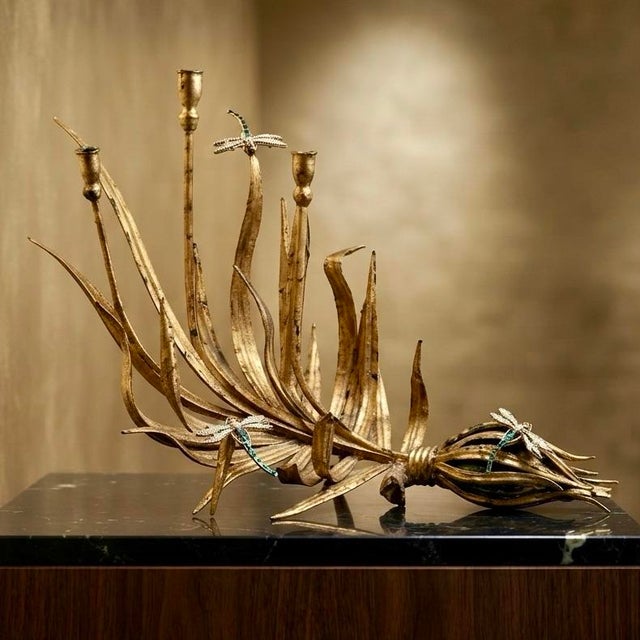 Transform your tablescape with this striking, Newly Painted 1960s Hollywood Regency style botanical candelabra, custom-...