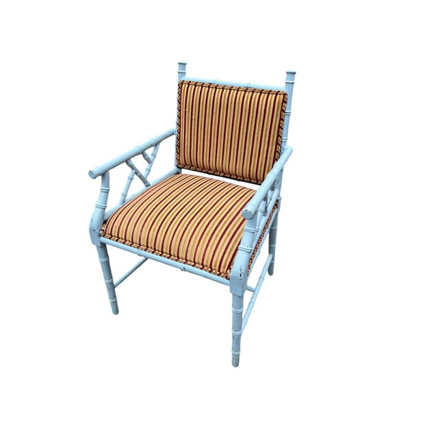 Chinoiserie Mid 20th Century Faux Bamboo Armchair For Sale - Image 3 of 11