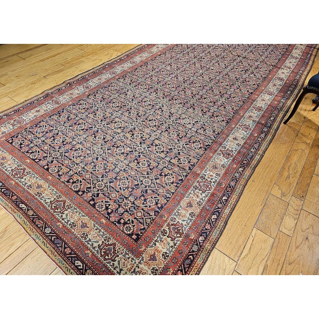 Persian 19th Century Persian Farahan Gallery Rug, Hand-Knotted Wool, Allover Herati Geometric Pattern, Ivory & Red, 7x16 For Sale - Image 3 of 15
