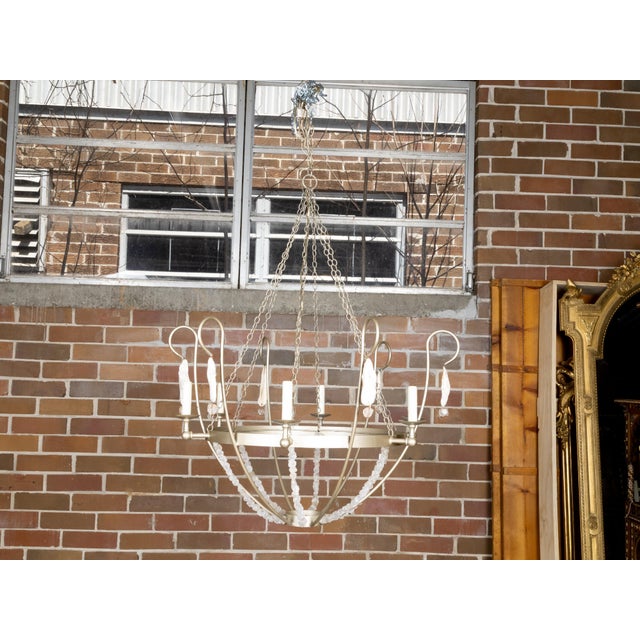 Glass Vintage Rock Crystal, Oyster and Steel Basket Six-Light Chandelier, US Wired For Sale - Image 7 of 12