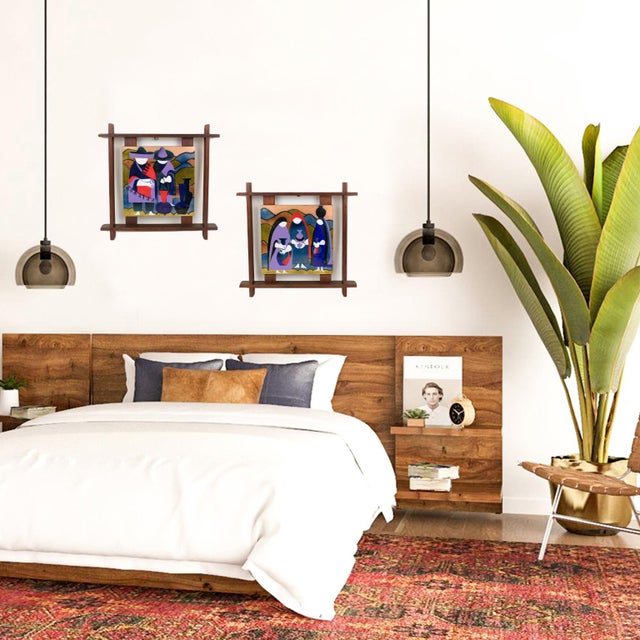 Judith Daner Enamel Artwork Wall Panels Set, the Mexicans, 1950s, Set of 2 Pieces For Sale - Image 15 of 17