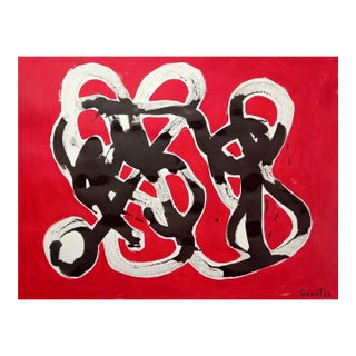 'Knots' - Abstract Black, Red and White Original Painting / Robert Motherwell For Sale