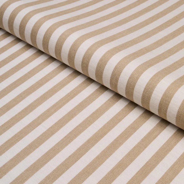 Schumacher Hanson Indoor/Outdoor Stripe Narrow Fabric In Sand For Sale