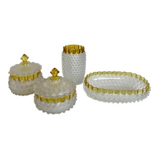 Antique Hobbs Brockunier Frances Ware Amber Glass Vanity Set For Sale