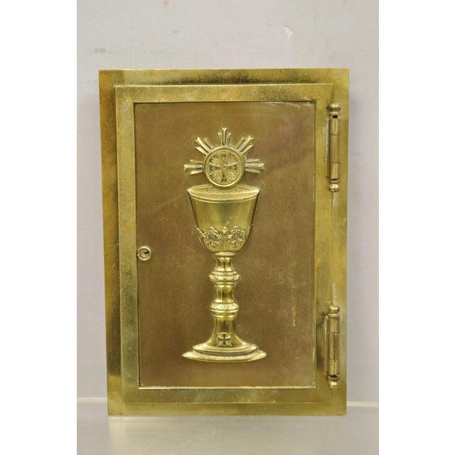 Antique Gothic Bronze Wall Hanging Altar Door Tabernacle with Chalice (B). Item features heavy solid brass/bronze...