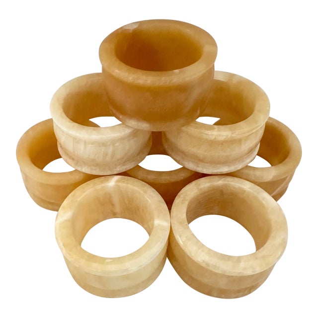 Vintage Set of 8 Alabaster Napkin Rings For Sale