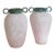 Pair of Scavo Murano-Style Glass Vessels Bud Vases Pink Verdigris Metal Handles For Sale