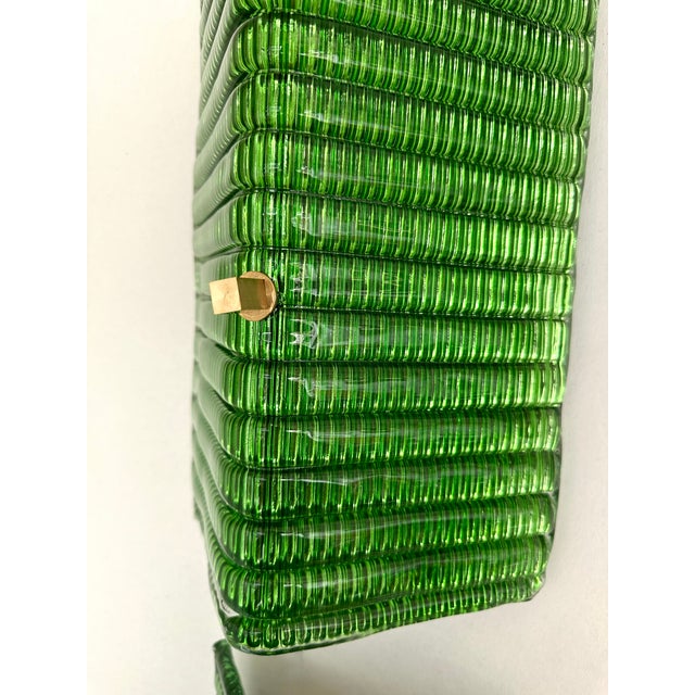 Contemporary Pair of Brass and Green Folded Leaf Murano Glass Sconces, Italy For Sale - Image 11 of 12