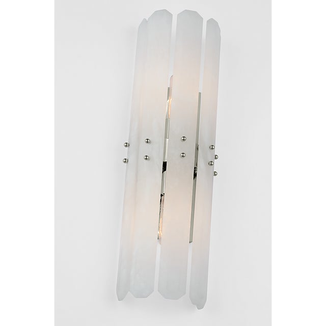 Bonnington Tall Sconce in Polished Nickel with Alabaster Designer: AERIN Finish: Polished Nickel Height: 22" Width: 7.5"...
