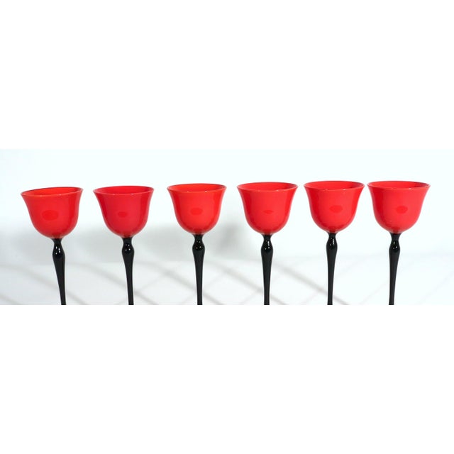 Loetz 1920s Czech Art Deco Tango Glass Red & Black Cordial Glasses — Set of 6 For Sale - Image 4 of 8