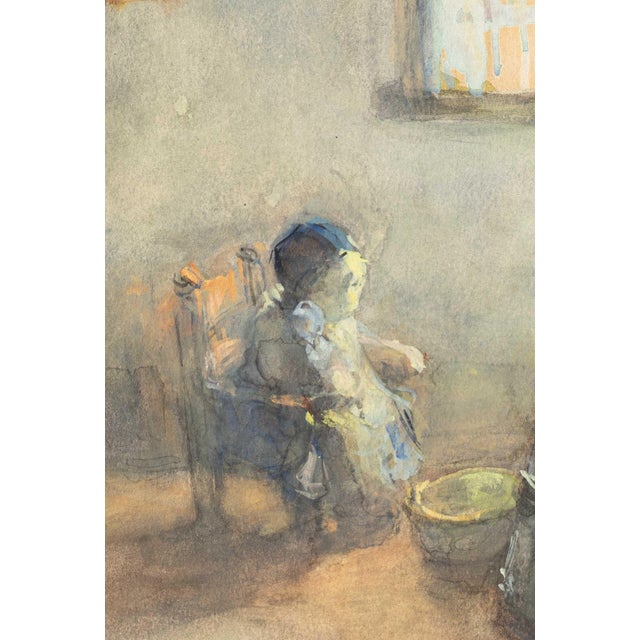 Dutch Genre Painting of a Peasant Woman Churning Butter, Hague School, by Bernard Blommers, circa 1890 For Sale - Image 4 of 16