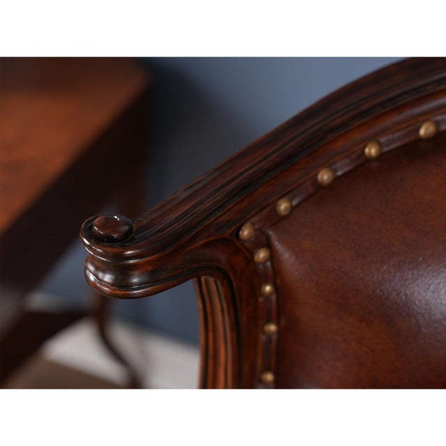 Wood Traditional Style Leather Arm Chair For Sale - Image 7 of 12