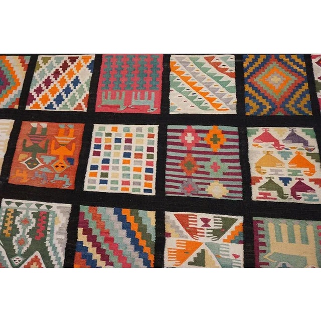 1930s Geometric Folk Art Multicolor Antique Tunisian Gafsa Flatweave Rug For Sale - Image 11 of 17