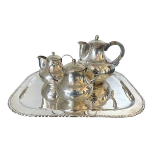 Mexican Modernistic Sterling Silver Tea Coffee Set by Hector Aguilar - 4 Pieces
