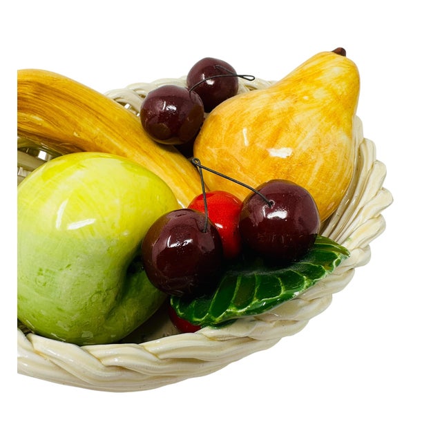 Mid-Century Italian Majolica Hand-Woven Ceramic Fruit Basket Centerpiece For Sale In Tampa - Image 6 of 10