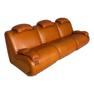 Italian Modern Modular Brown Leather Sofa, 1970s For Sale