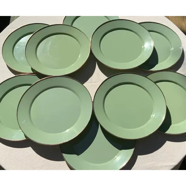 MacKenzie-Childs Sage Green Enamel 12” Charger Plate, Handmade For Sale - Image 10 of 18