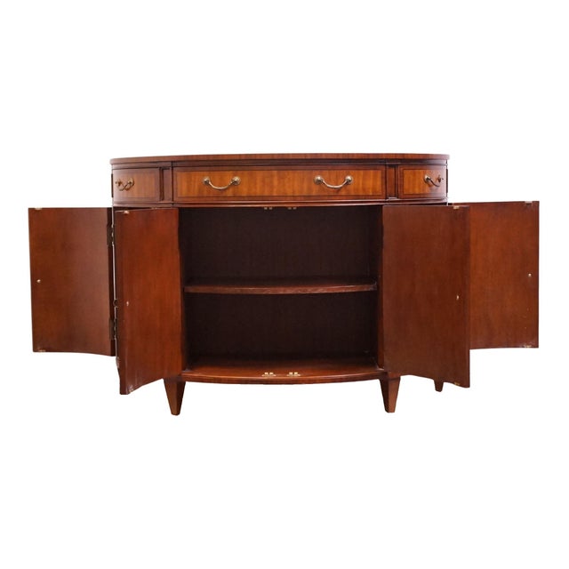 Ethan Allen Townhouse Collection Traditional Hepplewhite Revival Mahogany Inlaid 50" Demilune Console / Buffet 30-6205 For Sale - Image 13 of 18
