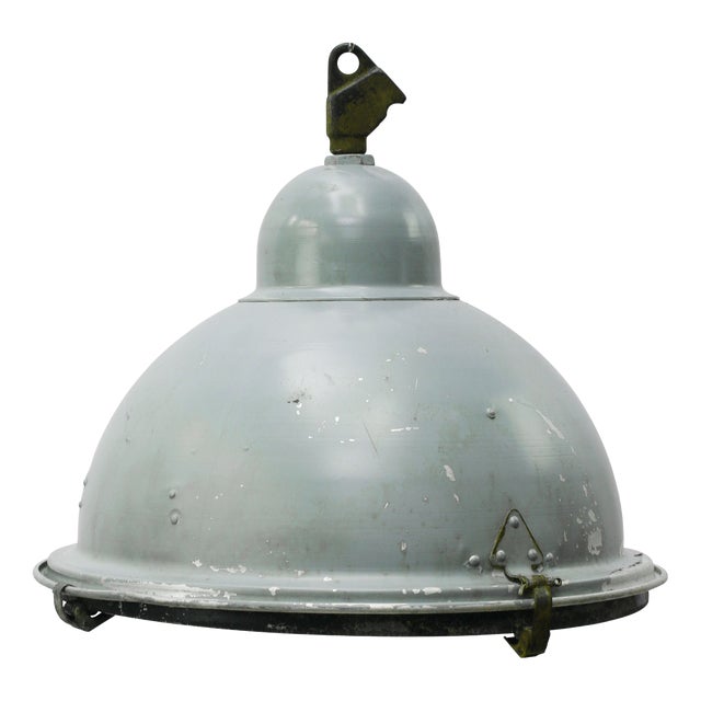 Industrial Gray Aluminum, Metal and Clear Glass Pendant Lamp For Sale