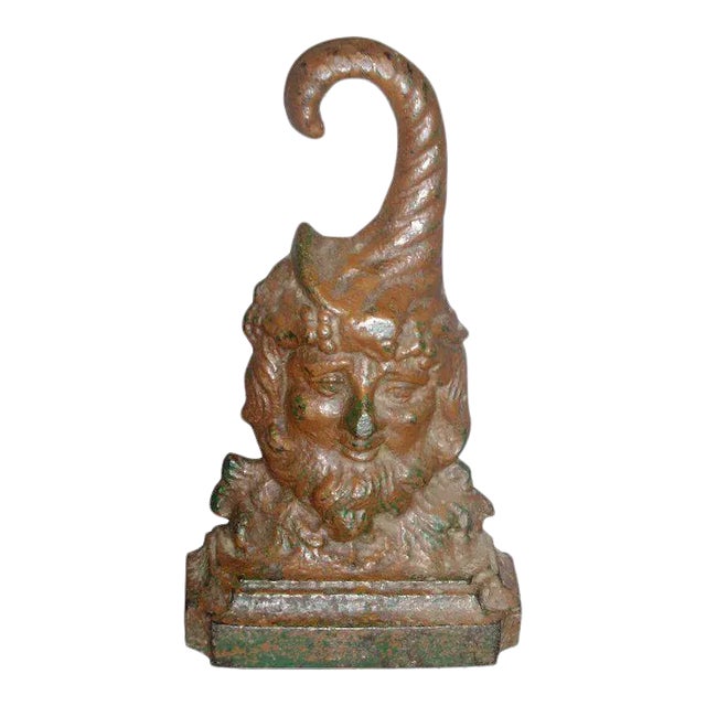 19th Century Cast Iron Figural Door Stop Bacchus with Cornucopia Handle Doorstop For Sale