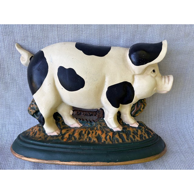 Vintage Cast Iron Happy Pig Doorstop For Sale - Image 4 of 14