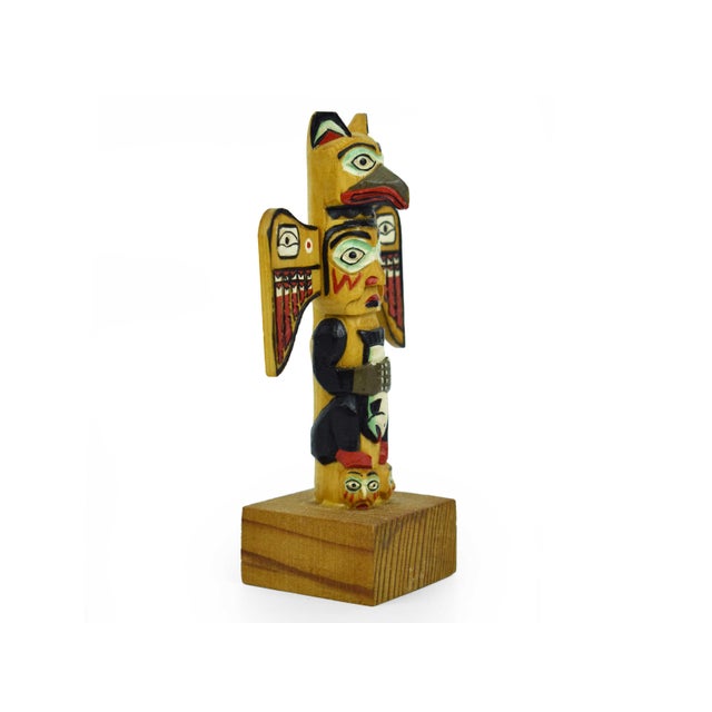 Tribal Mid 20th Century Hand Carved Patrick Seale Ketchikan Alaska Fog Woman Handcrafted Totem Pole Small Figurine - Signed For Sale - Image 3 of 8