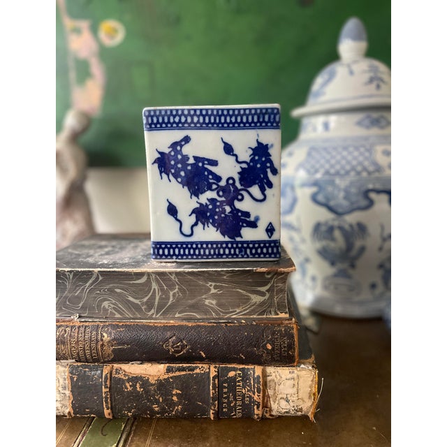Chinese Vintage Blue and White Chinese Incense Burner For Sale - Image 3 of 10