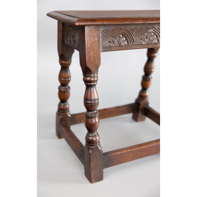 19th C. English Carved Oak Pegged Joint Stool Side Table | Chairish