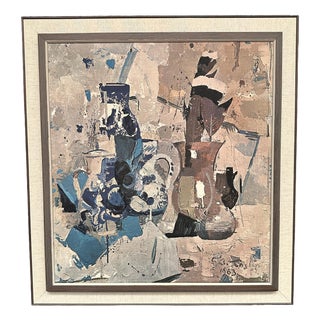 Gojmir Anton Kos, Still Life with Blue Vase, 1963, Oil on Canvas For Sale