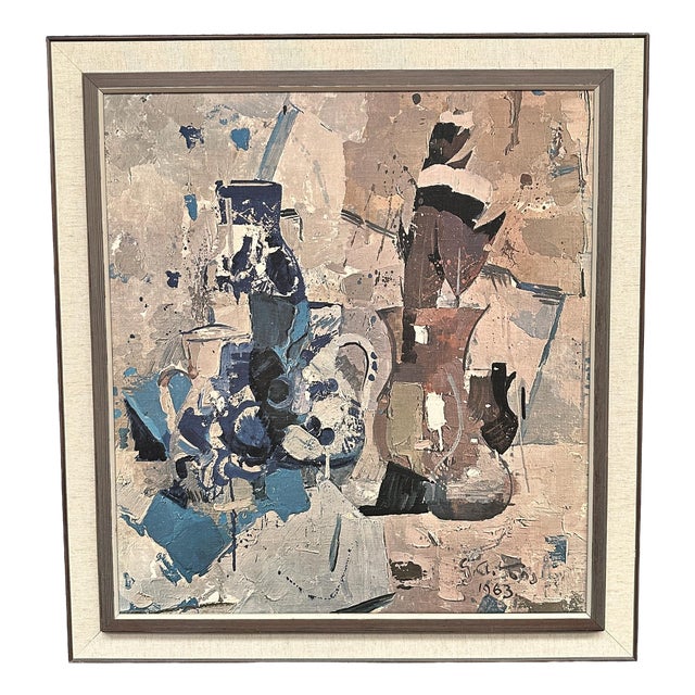 Gojmir Anton Kos, Still Life with Blue Vase, 1963, Oil on Canvas For Sale